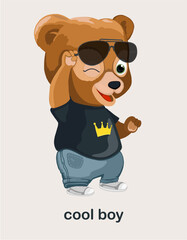 Fototapeta premium character bear cub cool guy with glasses vector illustration