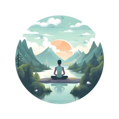 Mindfulness and self-care, person meditating in a serene natural setting. Tranquility, inner peace, and harmony between nature and the individual, Generated AI - obrazy, fototapety, plakaty