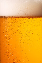 Close-up glass of cold beer with foam as texture and background, post-processed, generative ai