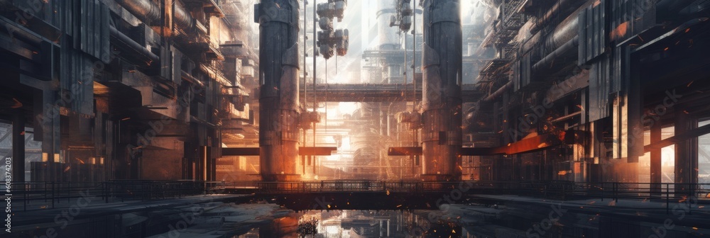 Poster a very tall building with a lot of windows. generative ai image.