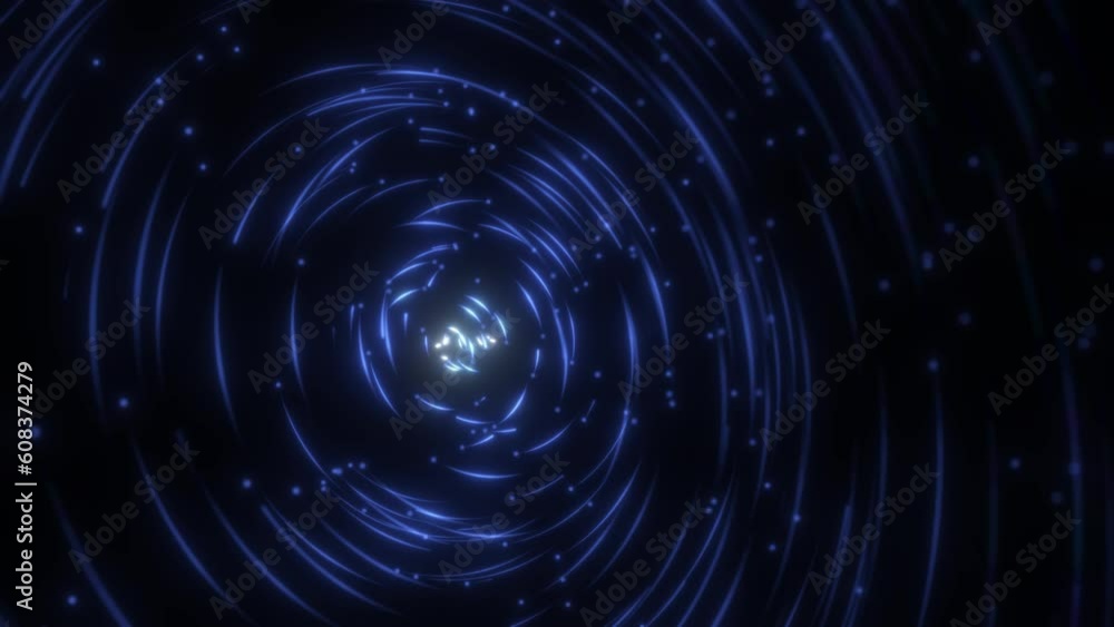 Aufkleber digital galaxy rotating of neon lines transfers into purple and dark blue colors on black background