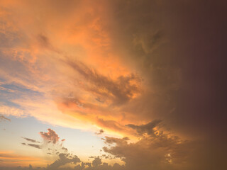 aerial view amazing cloud in colorful sky at sunset above the ocean..the sea water reflected from the sky..Majestic sunset landscape Amazing light of nature..beautiful sunset cloudscape background..