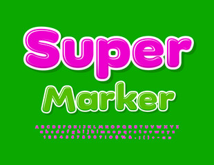 Vector bright banner Super Market. Modern glossy Font. Creative Alphabet Letters and Numbers.