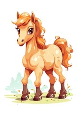 Cute baby Horse in Cartoon Style on white background - generative AI