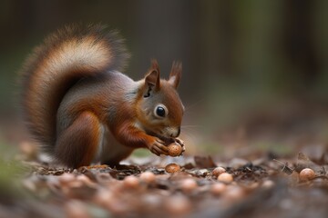 Naklejka na ściany i meble squirrel collects acorns