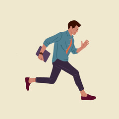 Fototapeta na wymiar Editable vector illustration of excited employee jumping high with holding a laptop 
