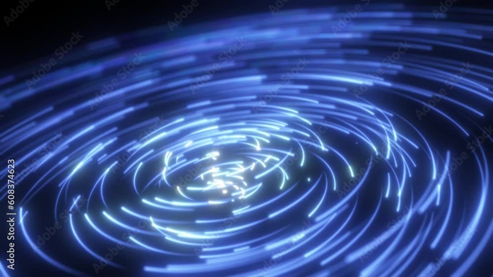 Poster rotating lines to center white glowing core with technology abstract blue light and changing into pi