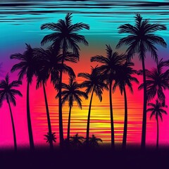 Obraz na płótnie Canvas Colorful palm background. Illustration AI Generative.
