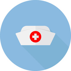 Nurse hat icon with long shadow on blue background, flat design style