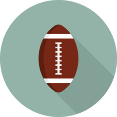 Rugby ball icon with long shadow on green background, flat design style