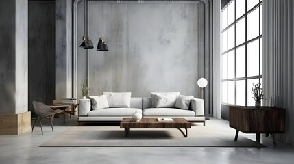Minimalist Interior of modern living room 3D rendering, generative ai