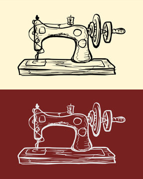 old sewing machine hand drawn illustration