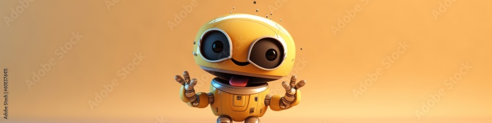Aufkleber a yellow robot with big eyes standing on a table. generative ai image.