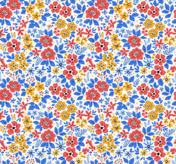 Ditsy floral pattern. Pretty flowers on white background. Printing with small colorful flowers. Cute print. Seamless vector texture. Spring bouquet.