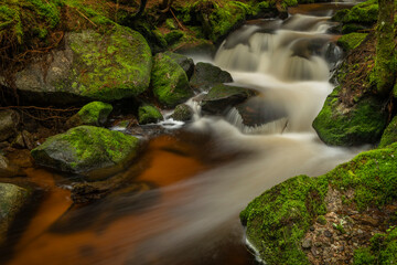 Fototapeta na wymiar Waterfall on Lesni creek in Sumava national park in spring day