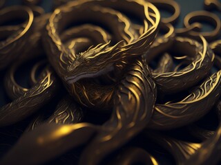 Close up of golden snake. AI generated