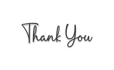 Thank you lettering text with drop shadow. Hand drawn style thanking message. Cursive calligraphic vector.