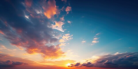 Obraz na płótnie Canvas Sunset colorful clouds and blue sky background, Generative AI