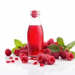 Raspberry juice isolated on white background. Generative AI