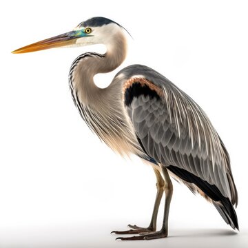 Great Blue Heron Bird Isolated On White Background. Generative AI