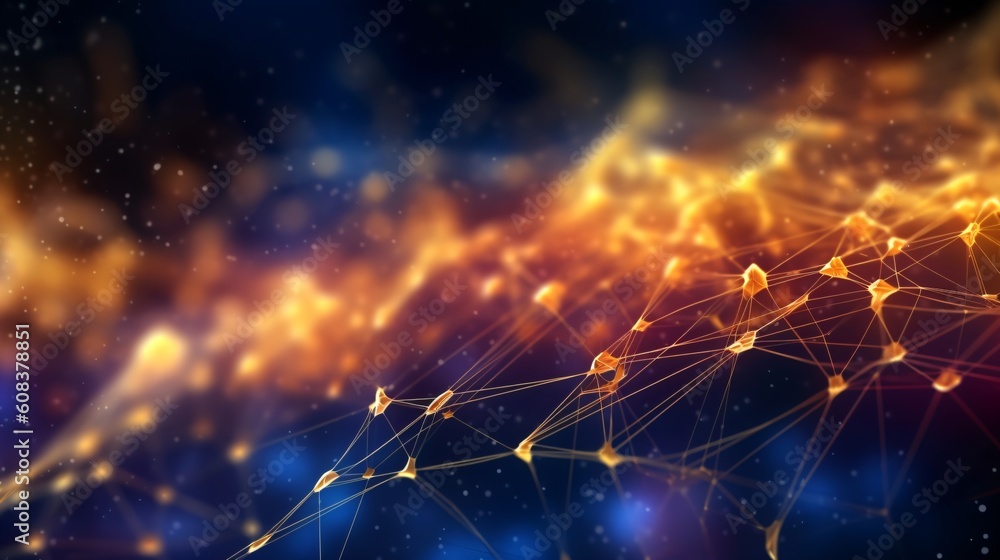 Poster abstract futuristic background with glowing neon lines. generative ai