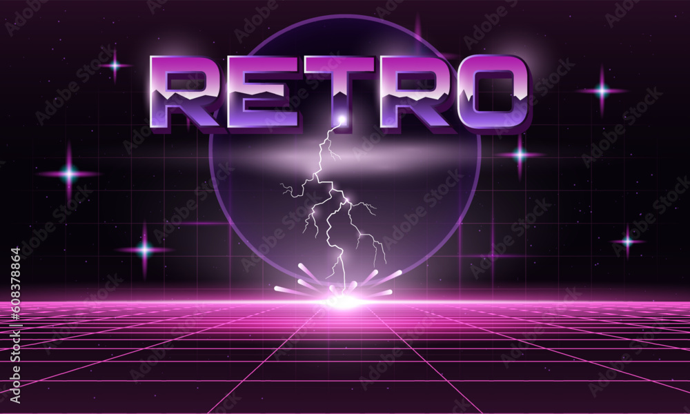 Aufkleber synthwave wireframe net illustration. abstract digital background. 80s, 90s retro futurism, retro wa