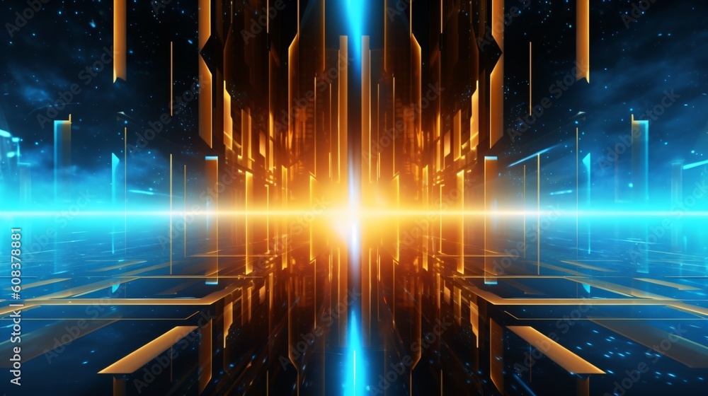 Poster abstract futuristic background with glowing neon lines. generative ai