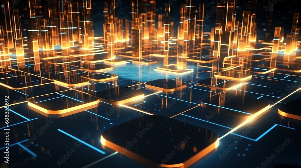 Poster abstract futuristic background with glowing neon lines. generative ai