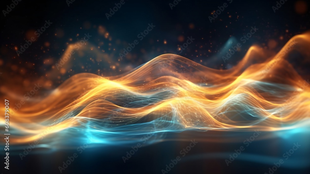 Poster abstract futuristic background with glowing neon lines. generative ai