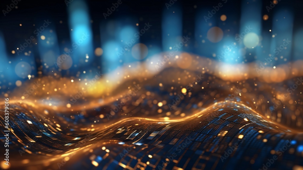 Poster abstract futuristic background with glowing neon lines. generative ai