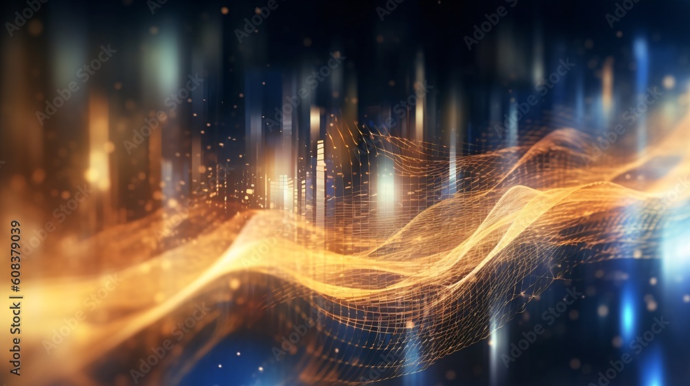 Poster abstract futuristic background with glowing neon lines. generative ai