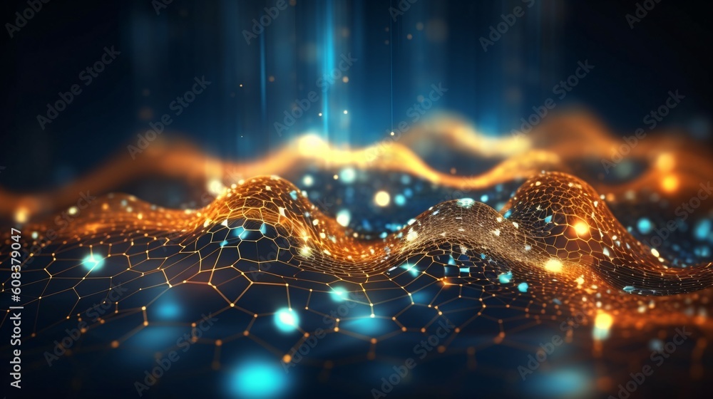 Poster abstract futuristic background with glowing neon lines. generative ai