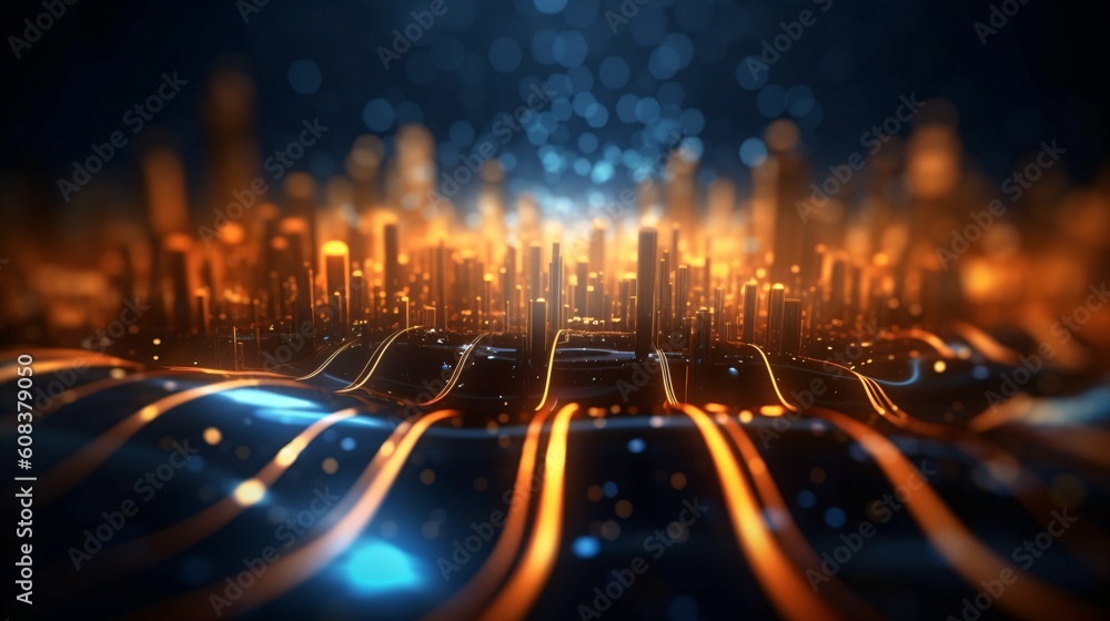 Poster abstract futuristic background with glowing neon lines. generative ai