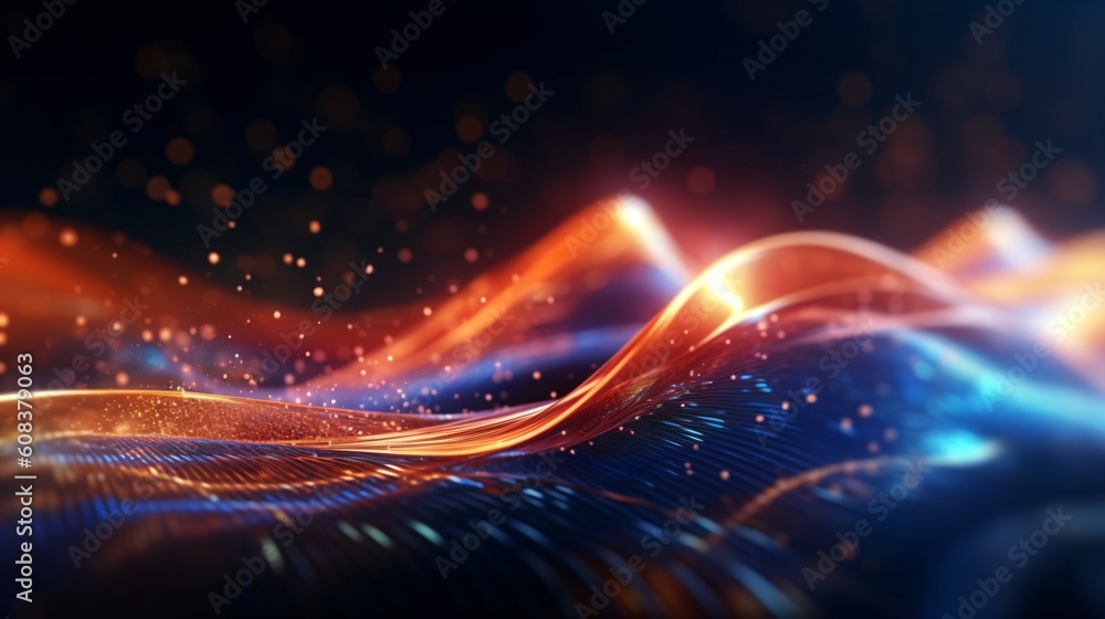 Poster abstract futuristic background with glowing neon lines. generative ai