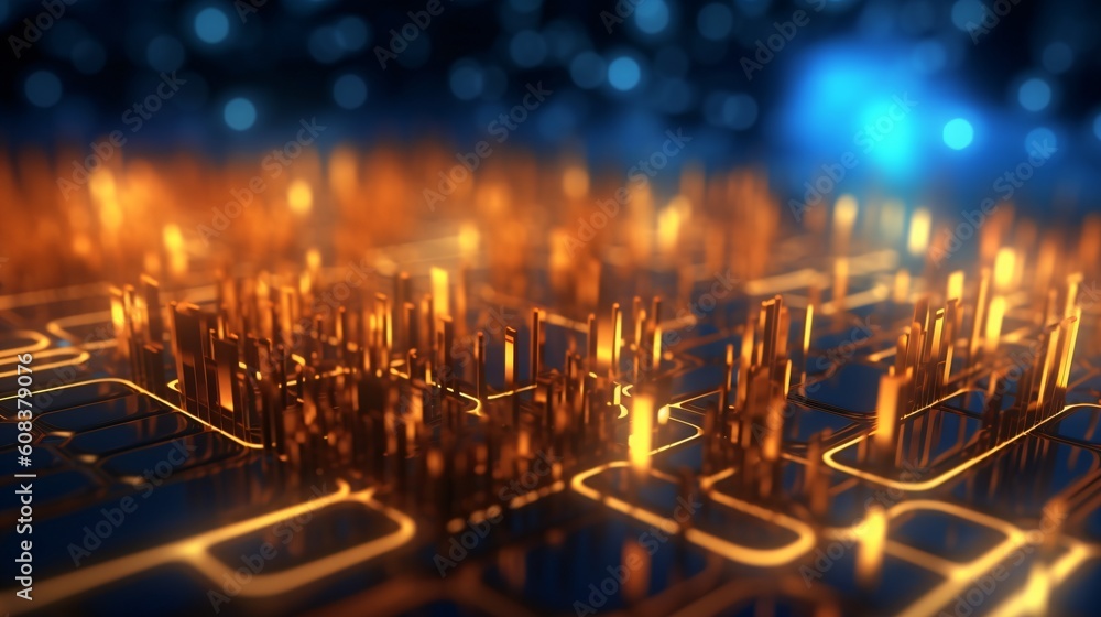 Poster abstract futuristic background with glowing neon lines. generative ai
