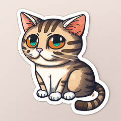 Adorable Cat Cut Sticker on a Vibrant Background, Generative AI