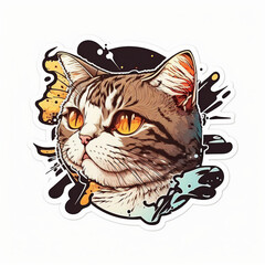 Fototapeta na wymiar Adorable Cat Cut Sticker on a Vibrant Background, Generative AI