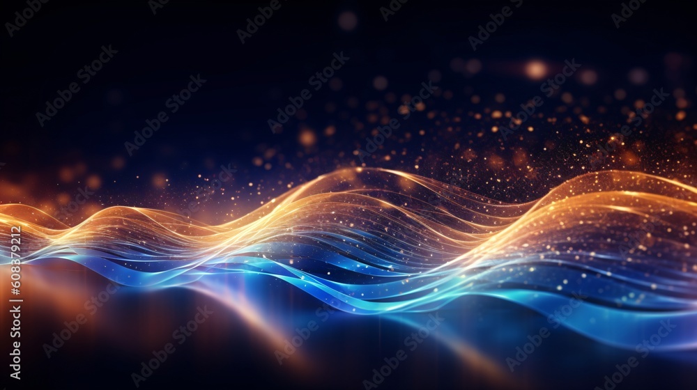 Poster abstract futuristic background with glowing neon lines. generative ai