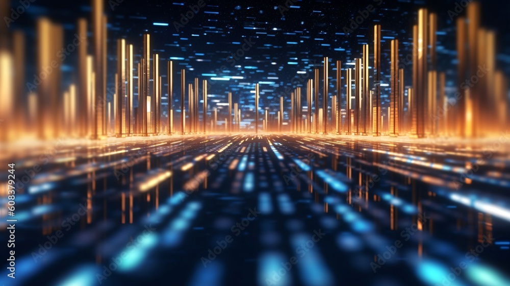 Poster abstract futuristic background with glowing neon lines. generative ai