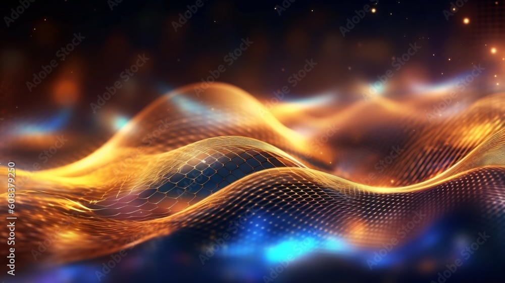 Poster abstract futuristic background with glowing neon lines. generative ai