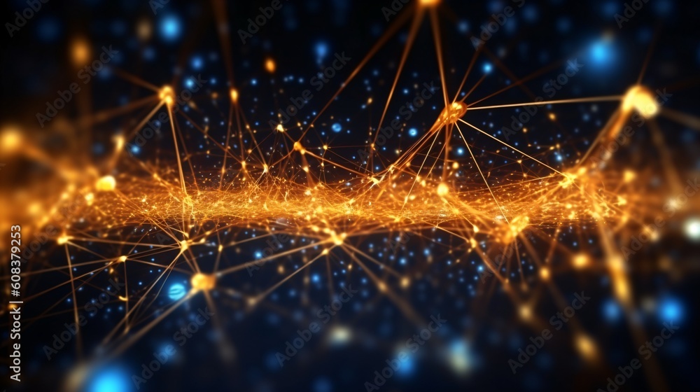 Poster abstract futuristic background with glowing neon lines. generative ai