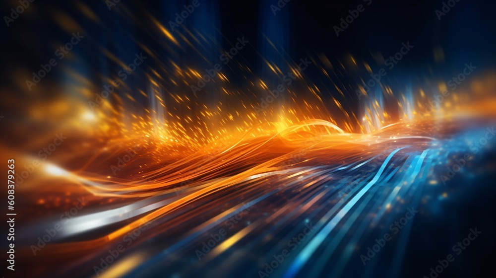 Poster abstract futuristic background with glowing neon lines. generative ai