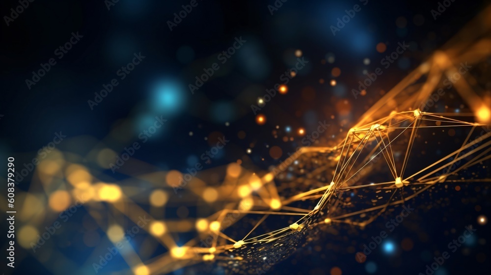 Poster abstract futuristic background with glowing neon lines. generative ai
