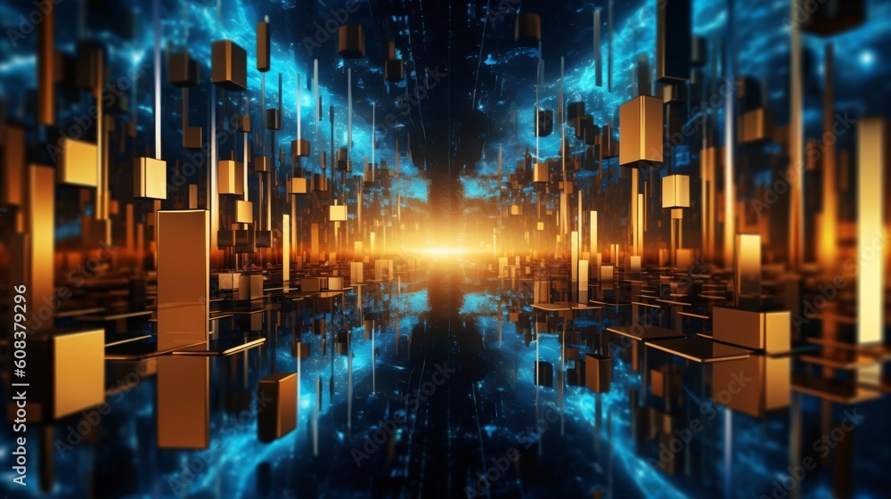 Poster abstract futuristic background with glowing neon lines. generative ai