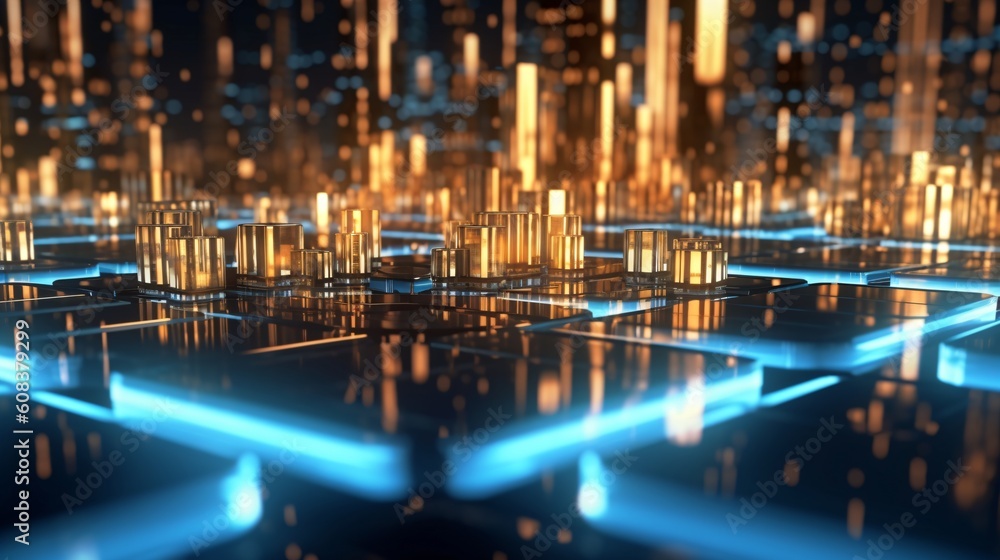 Poster abstract futuristic background with glowing neon lines. generative ai