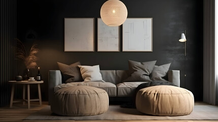 Minimalist Interior of modern living room 3D rendering, generative ai