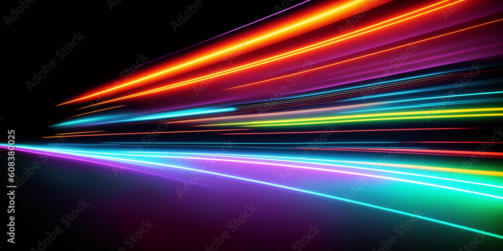 Poster futuristic abstract background featuring a network of neon-colored lines. the vibrant lines pulsate 