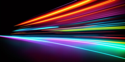 Futuristic abstract background featuring a network of neon-colored lines. The vibrant lines pulsate with energy, evoking a sense of speed and an electrifying vibe, technological world. Generative AI