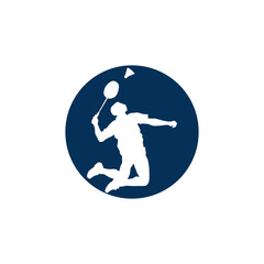 Modern Passionate Badminton Player in Action logo - Passionate Winning Moment Smash. Abstract Professional Young Badminton Athlete in Passionate Pose.