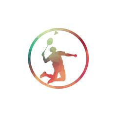 Modern Passionate Badminton Player in Action logo - Passionate Winning Moment Smash. Abstract Professional Young Badminton Athlete in Passionate Pose.